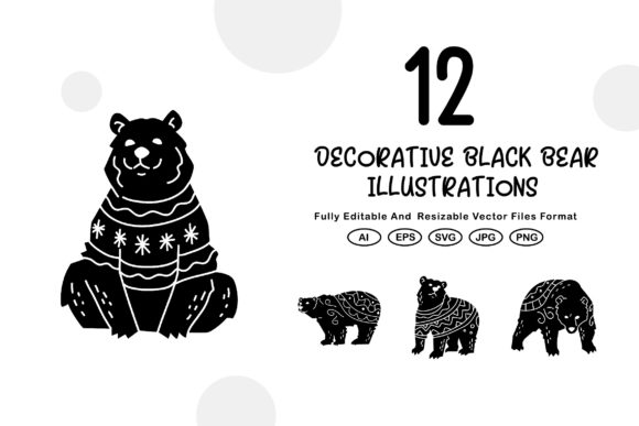 Decorative Black Bear Illustrations: Cute Icons & Graphics for Handmade Brands