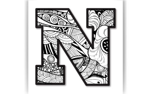 Decorative N Letter Coloring Page KID: Graphics for Crafts & Creative Brands