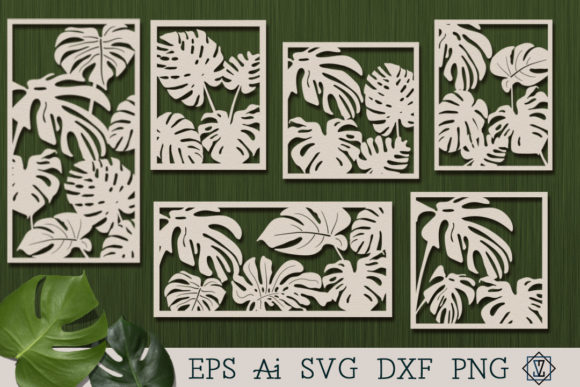Decorative Panel with Montera Leaves: Graphics for Crafts