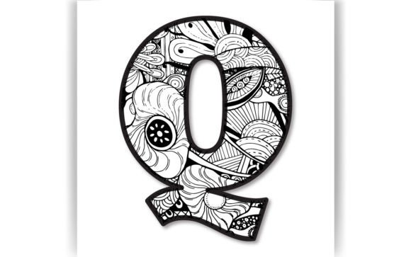 Decorative Q Letter Coloring Page KIDS Graphics