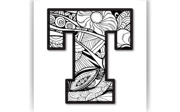 Decorative T Letter Coloring Page KIDS for Graphics & Crafts