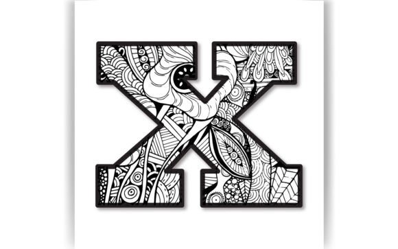 Decorative X Letter Coloring Page KIDS: Graphics for Crafts & Content