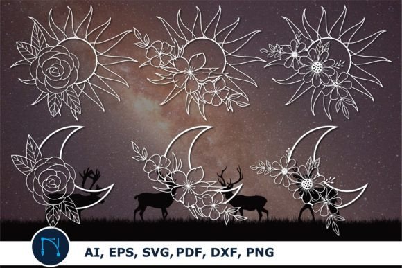 Laser Cut Decorative Sun and Moon Bundle: Graphics for Crafts & Branding