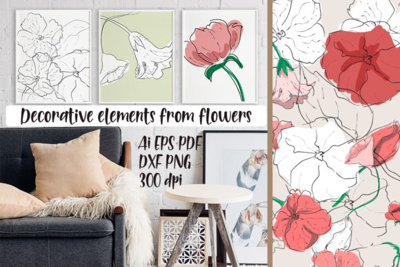 Set of 10 Decorative Floral Elements: Graphics for Crafts